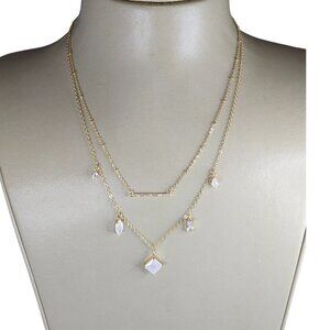 Express Women's Gold Plated White Cubic Zirconia Double layered Necklace NWT